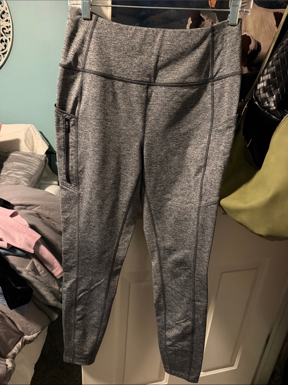 Eddie Bauer Heather Gray Fleece Lined Performance Leggings with Side Zip Pocket